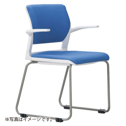 時間指定不可　アイコ　法人限定 ミーティングチェア ビニールレザー 4脚セット　肘付タイプ ホワイトシェル　BK（ブラック）