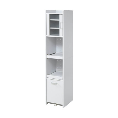 ＪＫプラン　食器棚 コンパクト 隙間収納 キッチン 家電収納 スリム ラック 扉付き（ホワイト）