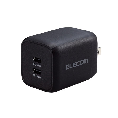エレコム　直送 ノートパソコン 充電器 PD65W PPS対応 Type-C×2 折りたたみプラグ 小型 軽量（ブラック）