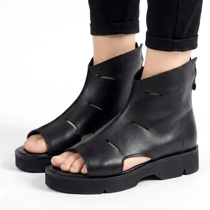 サンダル メンズ 厚底 ロング ファスナ—付き 大人 本革 レザー アウトドア 夏 春 レジャー 4cm 身長アップ|dotori
