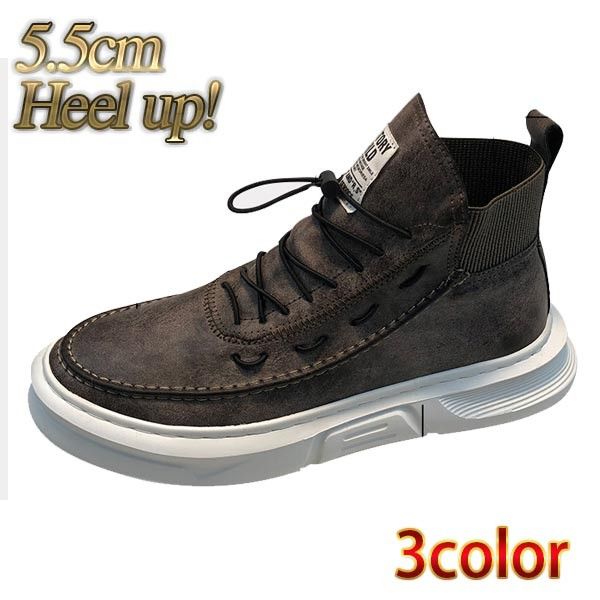 送料無料【5.5cm身長UP】スニーカー メンズ ステッチ ミドルカット レースアップ クリップタイプ スリッポン オシャレ ブラック グレー カーキ