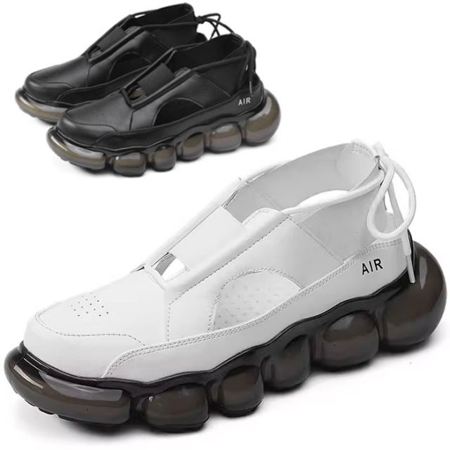 メンズ サンダル 本革 スポーツサンダル バックストラップ ゴムバンド スニーカータイプ レジャー 発泡EVAソール エアソール ブラック ホワイト 送料無料 6,675円