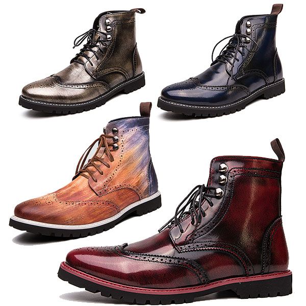 ブーツ メンズ ウィングチップ メダリオン スピード競技引きあげる グラデーション色合い 青色 ぶどう酒赤いこと ゴールド 新作 一般受け 身たけ5.5cmUP