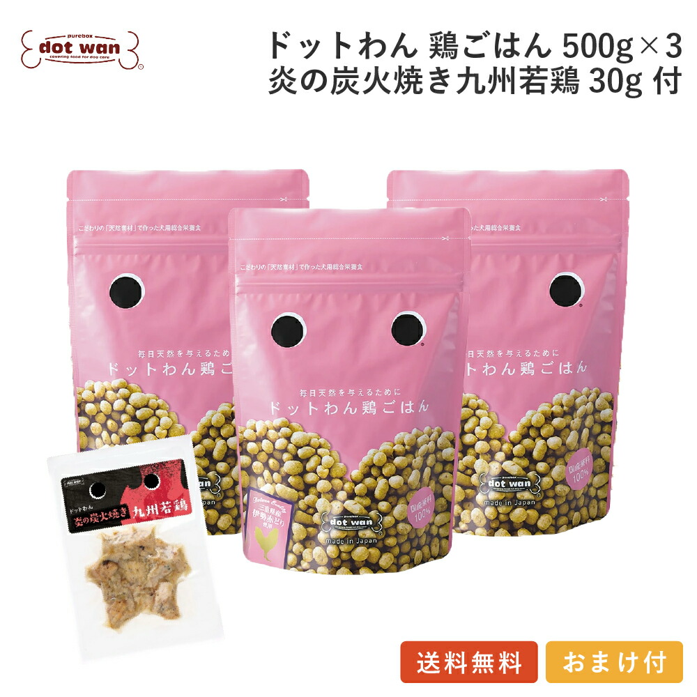 ドッグフード 無添加 国産 チキン おすすめ シニア 犬用 手作り ごはん ドットわん 鶏ごはん 3個 炎の炭火焼き九州若鶏付 総合栄養食 ドライフード 全年齢 全犬種対応 ドットわん