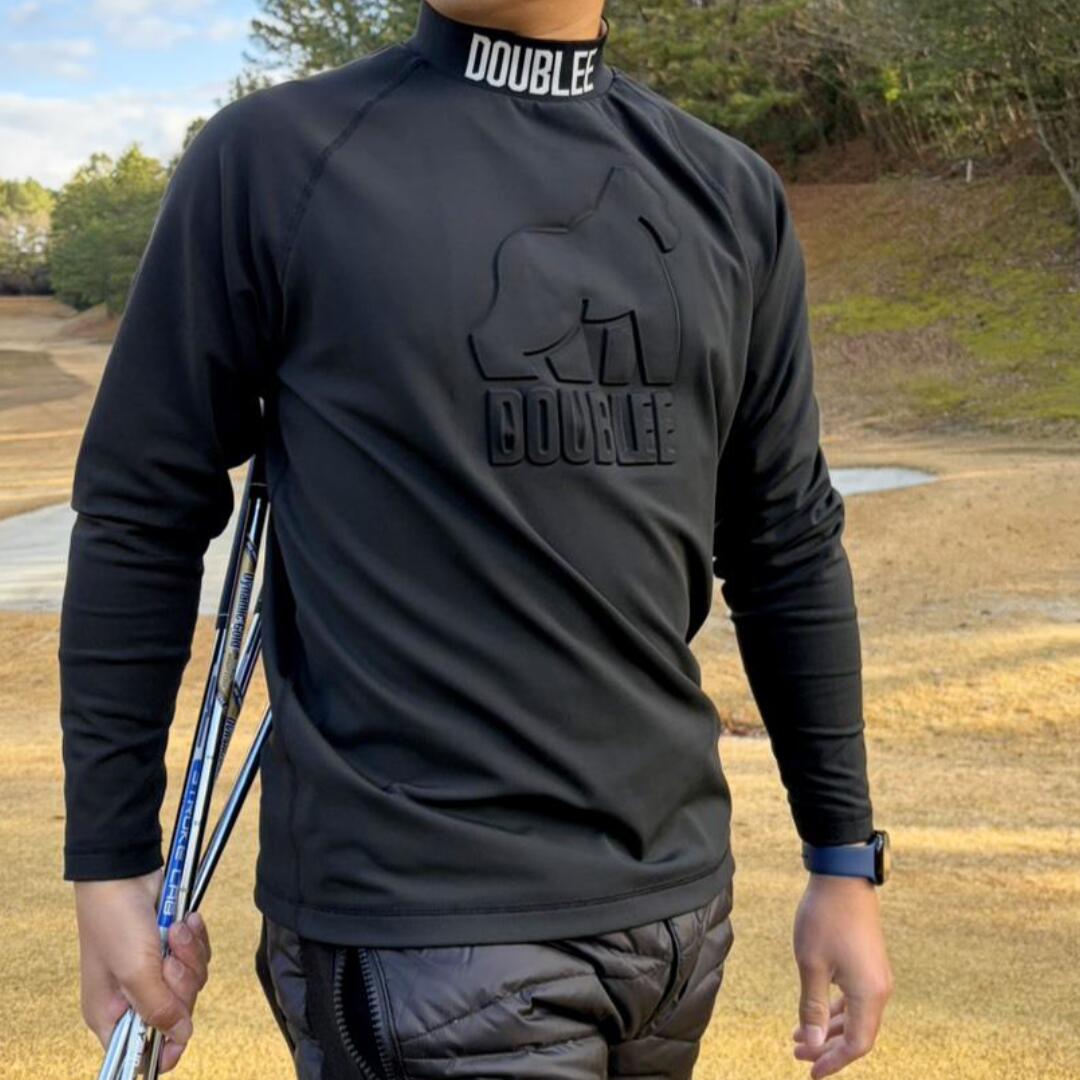 【double E golf】3D大猩々 モックネック 長袖 メンズ 伸ばすこと ゴルフプルオーバー 白 黒 律動的な調子好いたらしい 成年者今めかしい ゴルフお召しもの 秋冬 肌付き 町若い衆 ダブルイーゴルフ