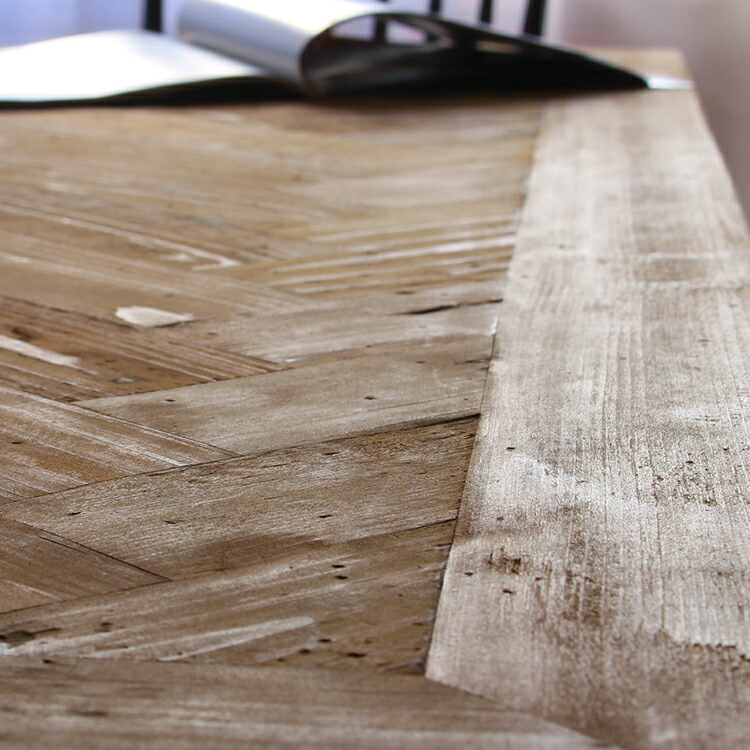 12/21までの出品　古材　ヘリンボーンデザイン木製テーブル レビュー特典付き】ダイニングテーブル 単品 古材 ヘリンボーン 4人