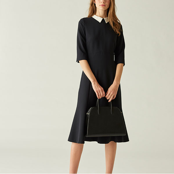 楽天市場 クーポン対象 セルフォード Celford 通販 襟付きワンピース レディース ワンピース ドレス シンプル 襟付き 切替 ミディアム丈 ひざ丈 ウォッシャブル キレイめ 大人 上品 五分袖 入学式 卒業式 パーティー お呼ばれ Cwfo ダブルハート Double Heart