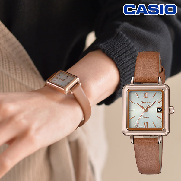 高級感 Casio カシオ Shs D400cgl 7ajf 腕時計 時計 ウォッチ ユニセックス レディース メンズ 綺麗め お揃い シンプル デイリー オフィス カジュアル ギフト ペア ペアウォッチ ブラウン ホワイト アナログ 仕事 会社 学校 通勤 通学 母の日 Shs D400cgl 7ajf