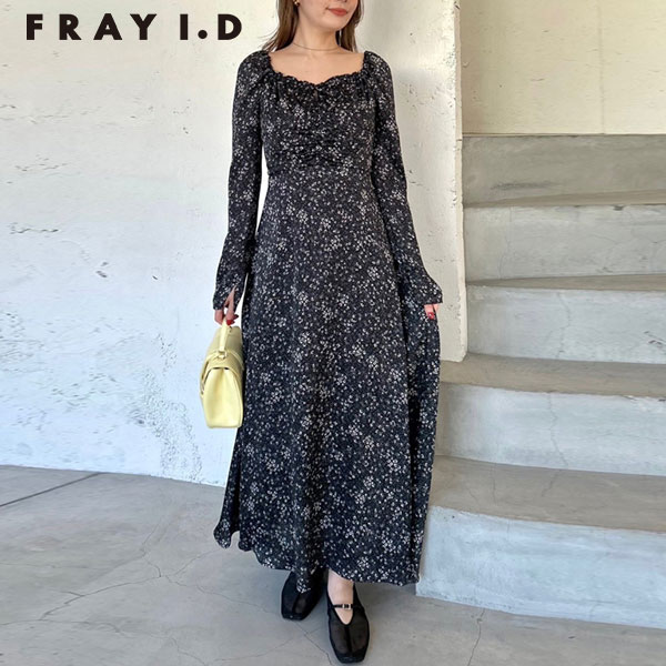 【SALE50%OFF】【即納】 フレイアイディー FRAY I.D ワンピース クレープサテンプリントワンピース 長袖 ロング丈 fwfo251074|ダブルハート(DOUBLE HEART)
