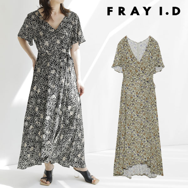 フレイアイディー Fray I D 21春夏 4月下旬 5月中旬予約 プリントカシュクールワンピース レディース ワンピース ロング丈 半袖 総柄 花柄 カシュクール Vネック お呼ばれ オケージョン 結婚式 綺麗め ウエストリボン Fwfo2159