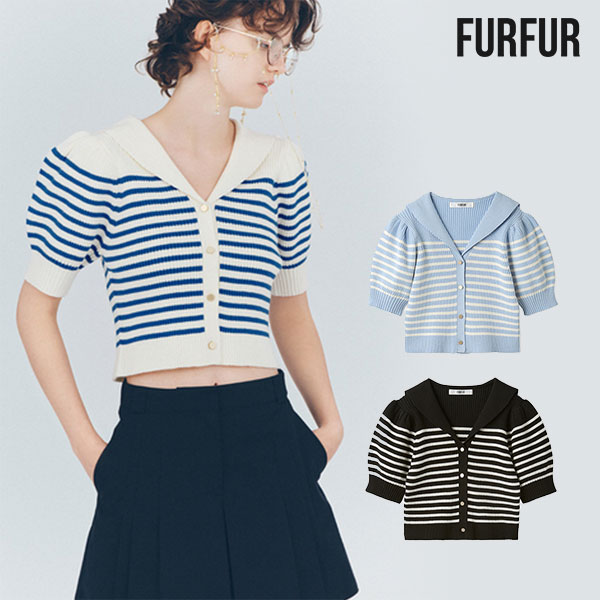 【SALE30%OFF】【即納】 ファーファー FURFUR トップス セーラーカラーニットトップス 半袖 クロップド丈 ボーダー rwnt251121|ダブルハート(DOUBLE HEART)