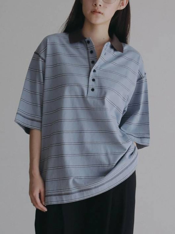 アンヌーク anuke 2026Prefall トップス Border Loose Polotops 一部8月上旬予約 ボーダールーズポロトップス 半袖 ミドル丈 26秋冬 62620613|ダブルハート(DOUBLE HEART)