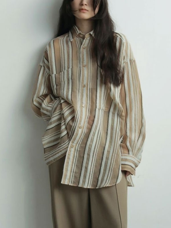 ｴﾝﾄﾘｰでﾎﾟｲﾝﾄ上乗ｾ 【即納】 アンヌーク anuke 2026SpringSummer トップス Sheer Stripe Shirts シアーストライプシャツ ロング丈 長袖 26春夏 62520424