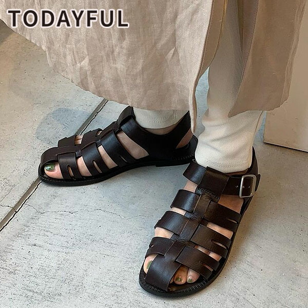 数量限定 特売 即納 Todayful トゥデイフル 21春アイテム Leather Belt Sandals レザーベルトサンダル レディース 靴 サンダル シューズ 本革 牛革 レザー フラット ローヒール ベルト 歩きやすい オープントゥ 綺麗め シンプル カジュアル 21ss 在庫限り