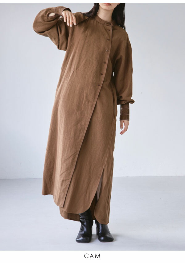 Todayful 21冬コレ受注会 トゥデイフル 21秋冬2nd 10月 11月中旬予約 Woollinen Asymmetry Dress ウールリネンアシンメトリードレス ワンピース シャツ シャツワンピース 前開き 羽織り 2way シンプル 吉田玲香 Soone It