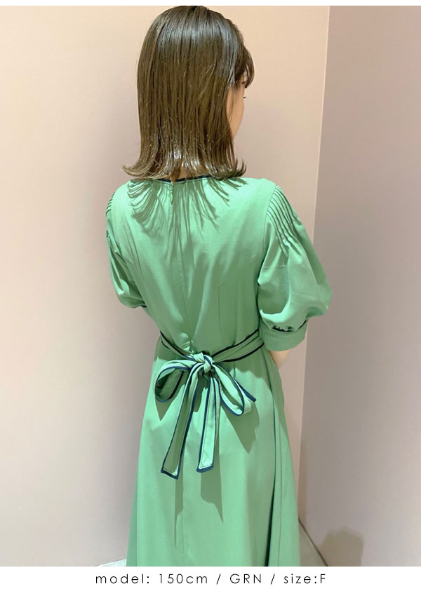 即納 リリーブラウン Lily Brown カラーパイピングロングワンピース レディース ワンピース ロング丈 フレア 半袖 パフスリーブ パイピング ヴィンテージ 無地 シンプル 綺麗め ハイウエスト 体型カバー 無地 Lwfo2187 Csg Com Py