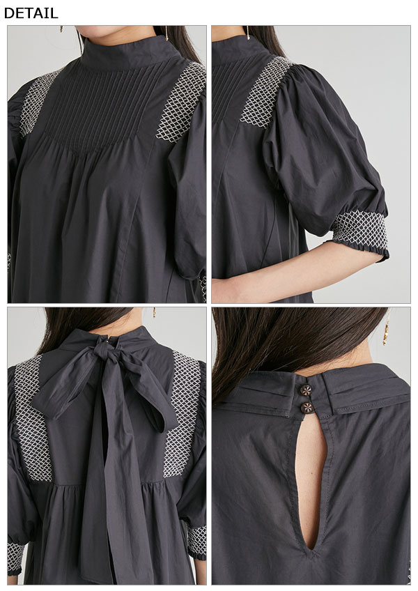 即納 リリーブラウン Lily Brown 21秋コレクション スモッキングミニワンピース レディース ワンピース ミニワンピース ミニ丈 フレア スモッキング チュニック 2way ボリューム 七分袖 五分袖 シンプル 無地 刺繍 カジュアル ガーリー Lwfo Chelsesgreenhouse Com