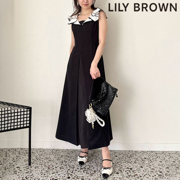 【SALE50%OFF】【即納】 リリーブラウン LILY BROWN ドレス バイカラースイッチングワンピース ロング丈 ノースリーブ lwfo252103｜ダブルハート（DOUBLE HEART）