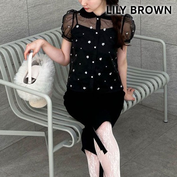 ｴﾝﾄﾘｰでﾎﾟｲﾝﾄ上乗ｾ 【新作10%OFF】【即納】 リリー ブラウン LILY BROWN トップス 26春夏 [L.B CANDY STOCK]ラウンドカラービジューブラウス 半袖 シースルー lwft261801