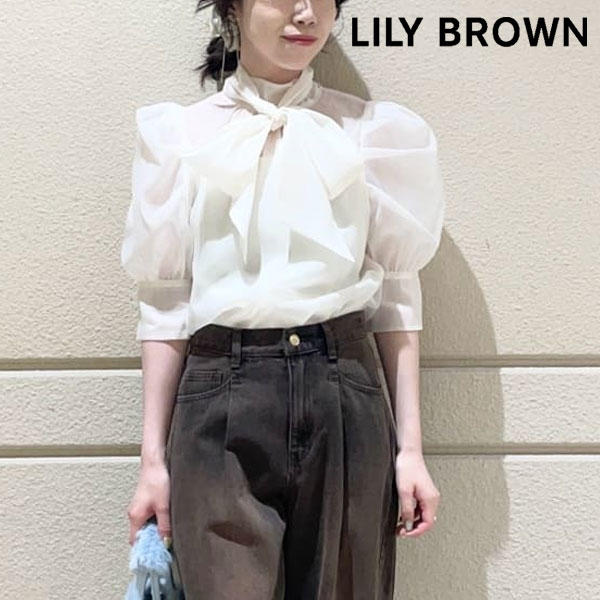 ｴﾝﾄﾘｰでﾎﾟｲﾝﾄ上乗ｾ 【ｽﾌﾟﾘﾝｸﾞｾｰﾙ10%OFF】【即納】リリー ブラウン LILY BROWN トップス 25秋冬 オーガンザボウタイブラウス 半袖 ミドル丈 リボン lwfb254057