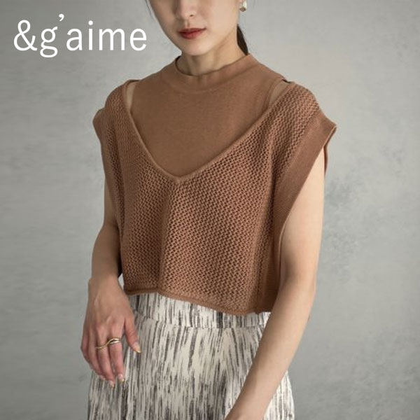 市場 《即納》g'aime ショート丈 22春夏 ノースリーブ アンジェム トップス ニット レディース メッシュベストレイヤードニット