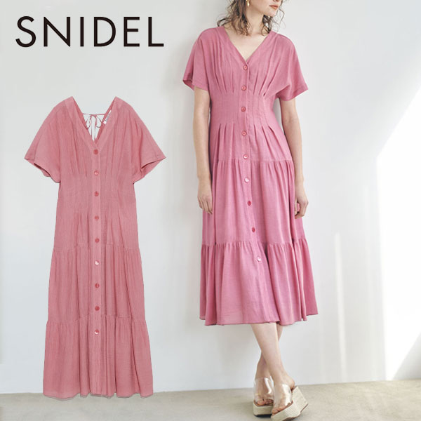 新品本物 スナイデル Snidel 21春夏 2nd 5月上旬 5月下旬予約 フロントボタンワンピース レディース ワンピース ロング丈 楊柳シフォン ギャザー ティアード 体型カバー 二の腕カバー フロントタック バックギャザー 綺麗め Swfo2108 残りわずか Fiker Org