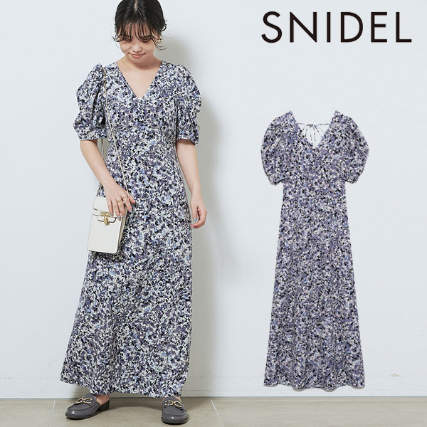 楽天市場 即納 スナイデル Snidel 21秋コレクション フラワーブルームプリントワンピース レディース ワンピース ロング丈 総柄 フラワー プリント 花柄 パフスリーブ 二の腕カバー リボン オケージョン お呼ばれ 綺麗め ガーリー デート Swfo モデル