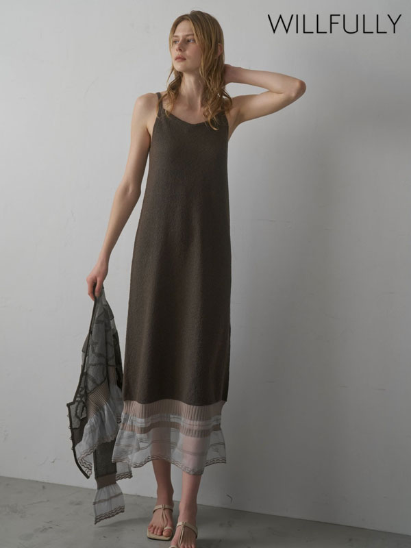 ｴﾝﾄﾘｰでﾎﾟｲﾝﾄ上乗ｾ 【即納】 ウィルフリー WILLFULLY ワンピース hem sheer jacquard knit cami OP ヘムシアージャカードニットキャミワンピース キャンソール マキシ丈 2611-op-01