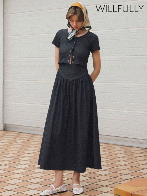【SALE20%OFF】【即納】 ウィルフリー WILLFULLY ワンピース healthy cut out waist snap button OP ヘルシーカットアウトウエストスナップボタンワンピース 半袖 マキシ丈 2611-op-22|ダブルハート(DOUBLE HEART)