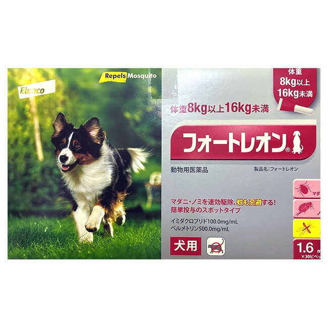 [３０本入]【フォートレオン 犬用 1.6mL（8kg～16kg未満） クリニックパック ×１箱】【動物用医薬品】 [ノミ・マダニ駆除薬](フォートレオン1.6mL)【期間限定】(発)