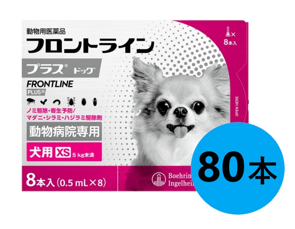 【１０箱セット】【フロントラインプラス ドッグ XS（5kg未満） ８本入&times;１０箱】(フロントライン プラス 犬用 XS)【動物用医薬品】 [ノミ・マダニ駆除薬] 【期間限定】(発)｜ペット犬猫療法食動物病院 2号店