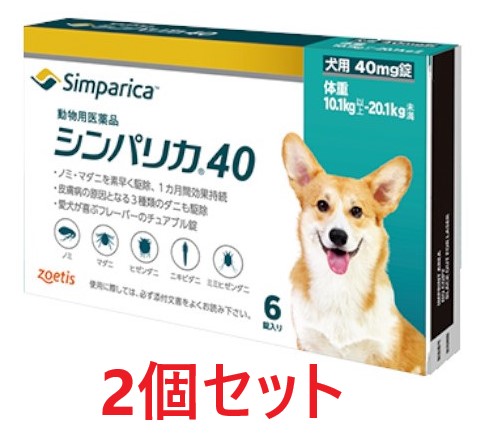 【最強送りとどける】【２個書き割り】【慰安者リカ 40 犬用（10.1kg 以上 20.1kg未満） 6錠×２個】【当て嵌める締め切り日：2028.07.31】【毛の荒物用飲み薬】 [ノミ・マダニ追い出し薬]【継続期間押さえる】(C6)