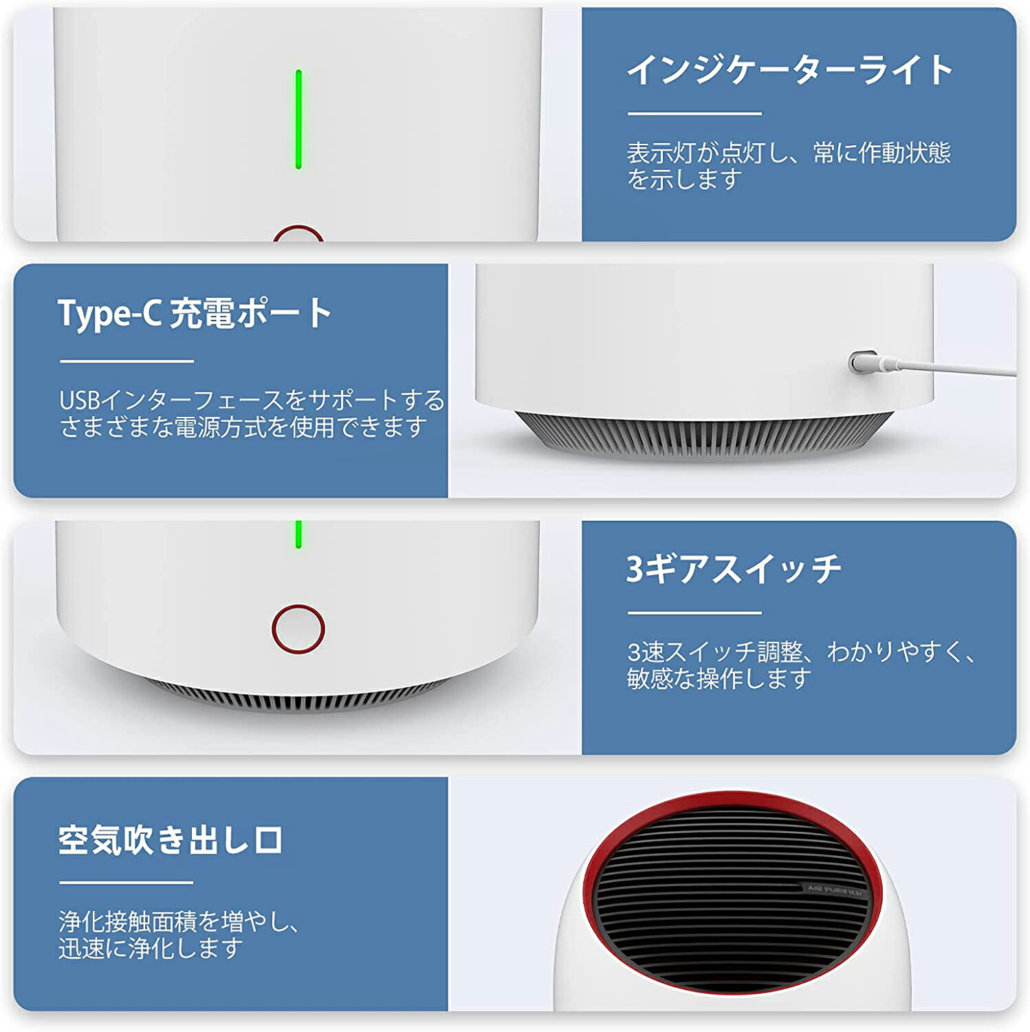 楽天市場 3階風量 小型 コンパクト 卓上 10時間連続使用 PM2.5 タバコ 交換なし 2021最新 HEPAフィルター 部屋 ほこり トイレ  フィルター交換不要 省エネ 集じん 持ち運び 脱臭 99.97%除去 超静音 充電 微細粒子 オフィス 空気清浄機 花粉 15畳対応 ウイルス  季節・空調家電