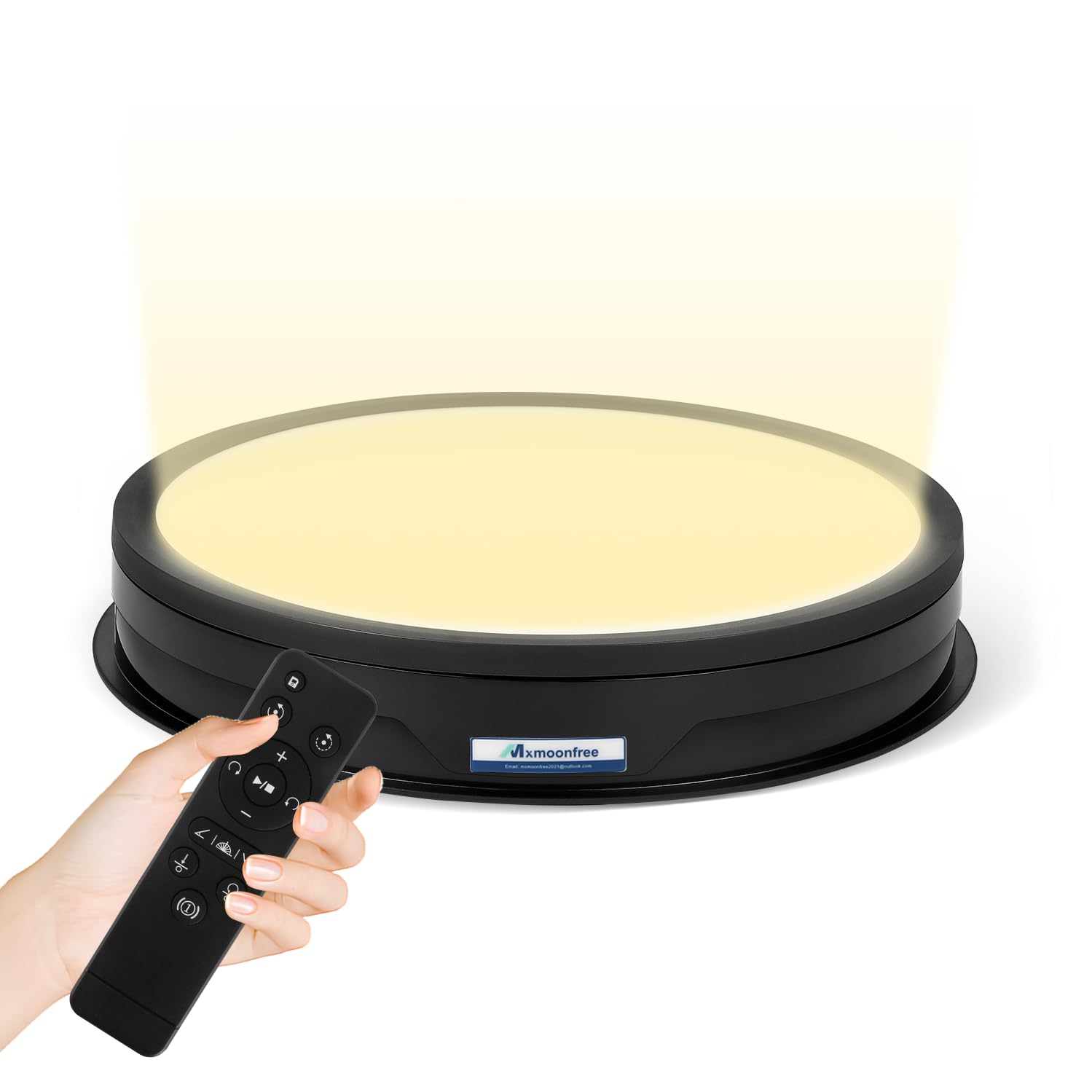 Mxmoonfree 電動回転台 ターンテーブル 全面 led付き 50kg 42cm 三色調整 小型 スムーズに回転 回転速度20s-60s調整可能 回転方向/角度調整可能 静か 110Ｖ日本適用 ディスプレイ/美術品/撮影/フィギュア展示用 (黒)