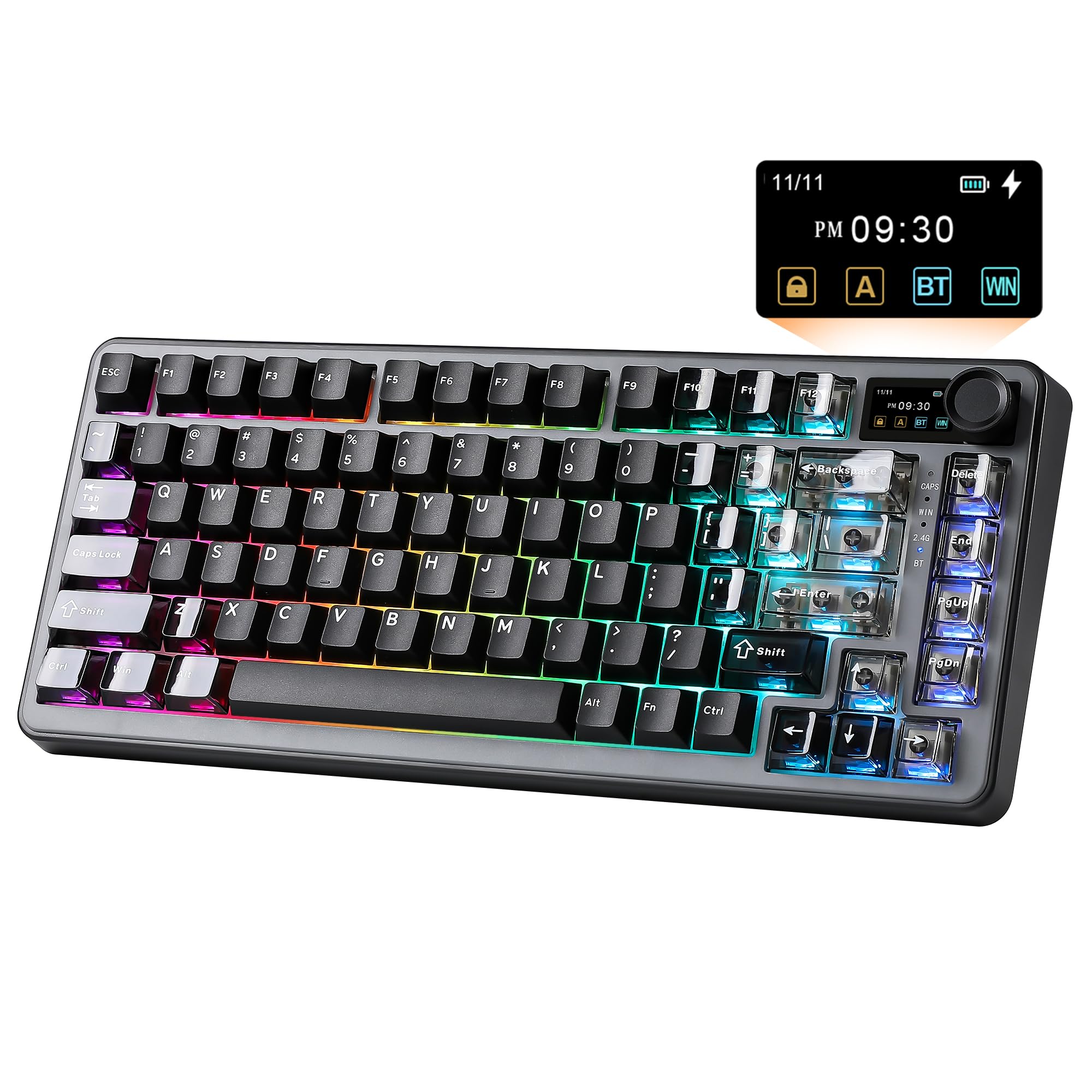 YUNZII B75 PRO MAX QMK/VIA ワイヤレスメカニカルキーボード 75%英語配列 ディスプレイとノブ付き ホットスワップ可能 ガスケット構造 潤滑済みスイッチ 3モード接続 (Bluetooth/Type-C/2.4G) RGBバックラ|道具セレクション