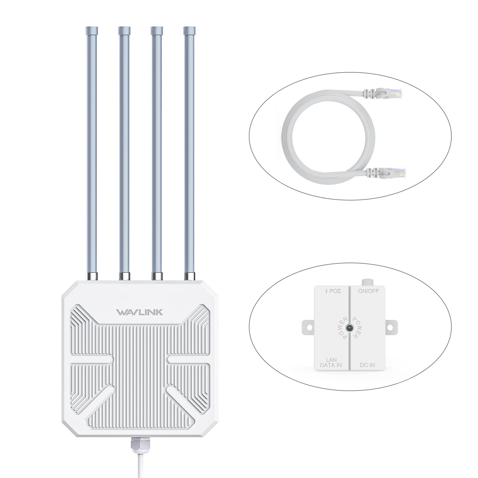 WAVLINK WiFi6 屋外メッシュルーター/AP/中継器、デュアルバンド2.4G+5G AX1800M PoE付き長距離屋外WiFiメッシュエクステンダー/4x8dBiハイゲインアンテナ/IP67耐候性エンクロージャー/シグナルブースターアンプ