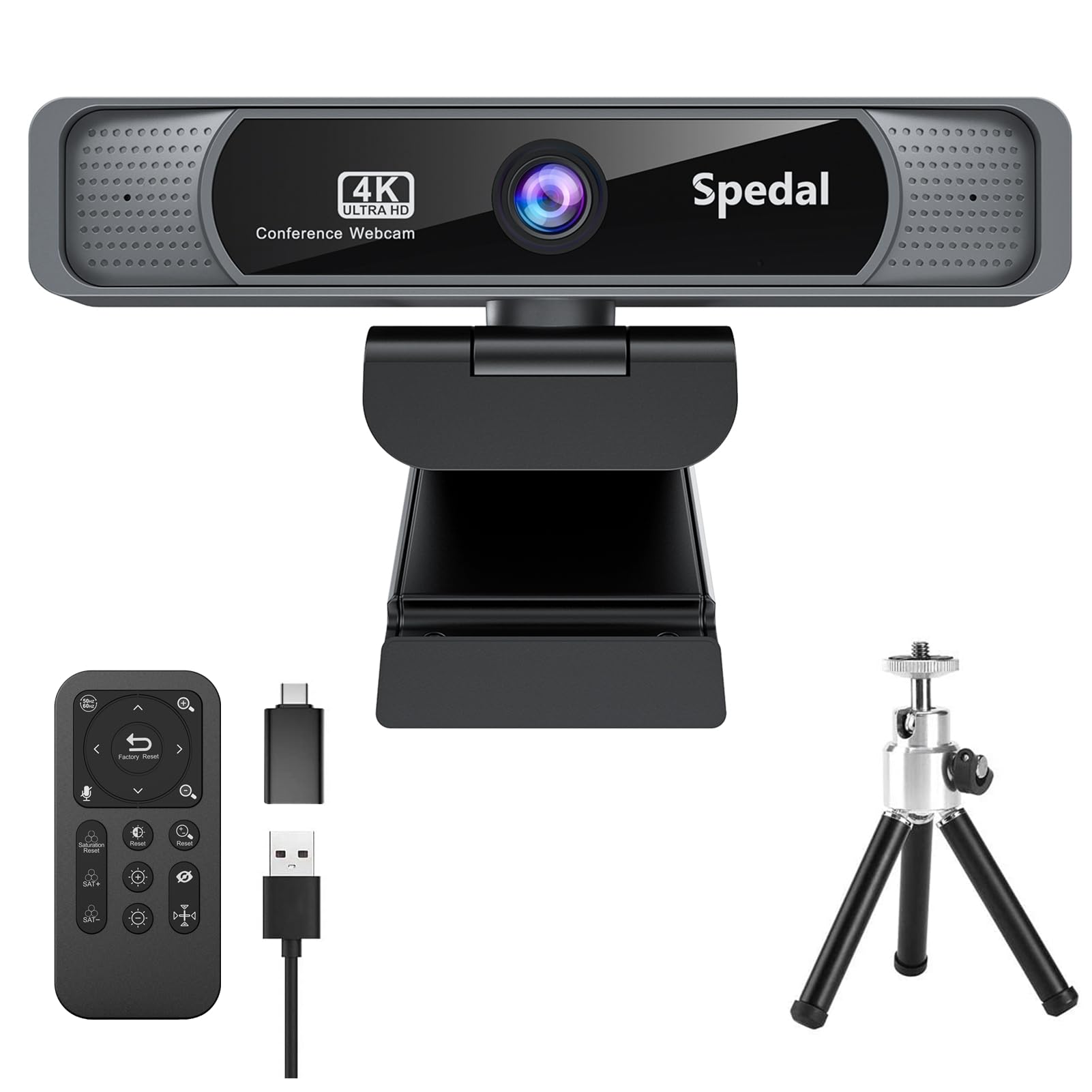 Spedal 931 Webカメラ 4K UHD 800万画素 広角 会議カメラ 4倍ズーム リモコン&三脚付き マイク内蔵 USB プラグ&プレイ 4Kウェブカメラ PCカメラ オンライン授業/ウェブ会議/テレワーク MAC OS, Windows, Y