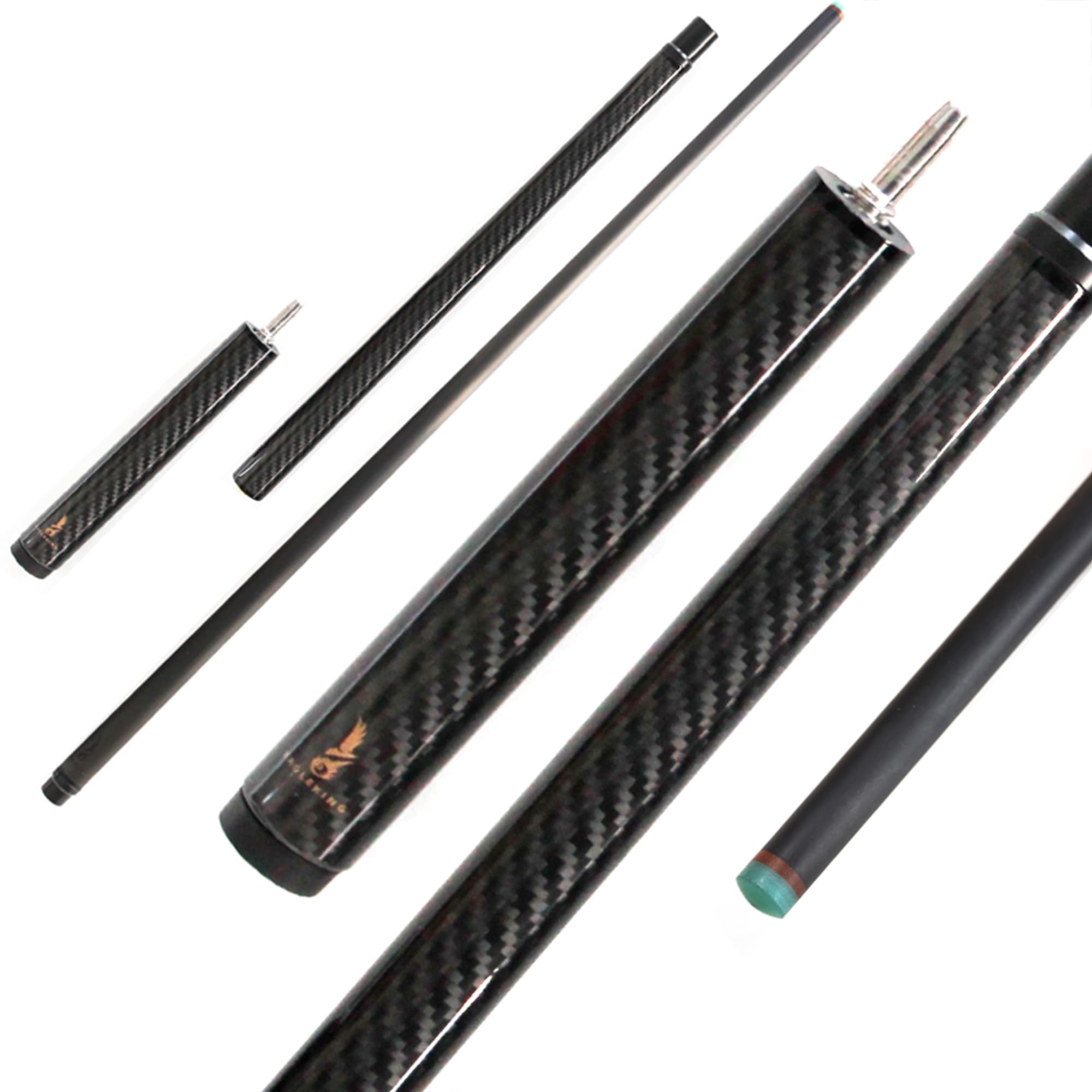 KHEALING ビリヤード キュー カーボン 電木皮頭 黒電木先角 T 700カーボンファイバー 49インチ ビリヤード用品 1/3ロングジャンプキュー ジョイント ハンドメイド 真っ直ぐ 適球類/黒八、九球 13oz オンス 収納ケース付き