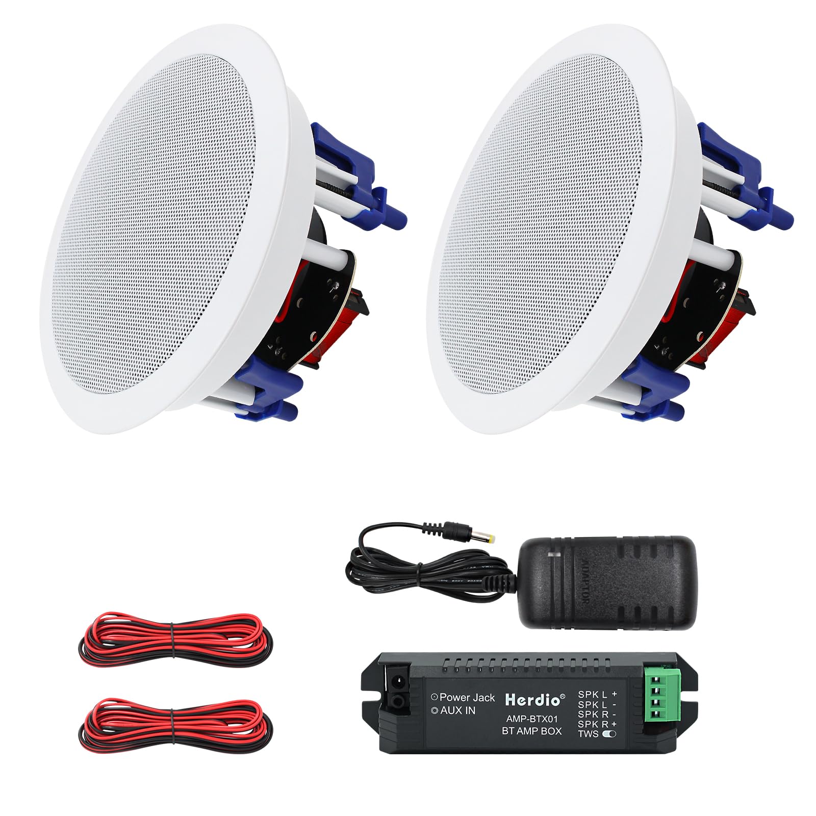 Herdio 300W Bluetooth 天井埋め込み型スピーカー 2ウェイ/ラウンド型/1本 ホワイト 18.5cm 8Ω 天井スピーカー|道具セレクション