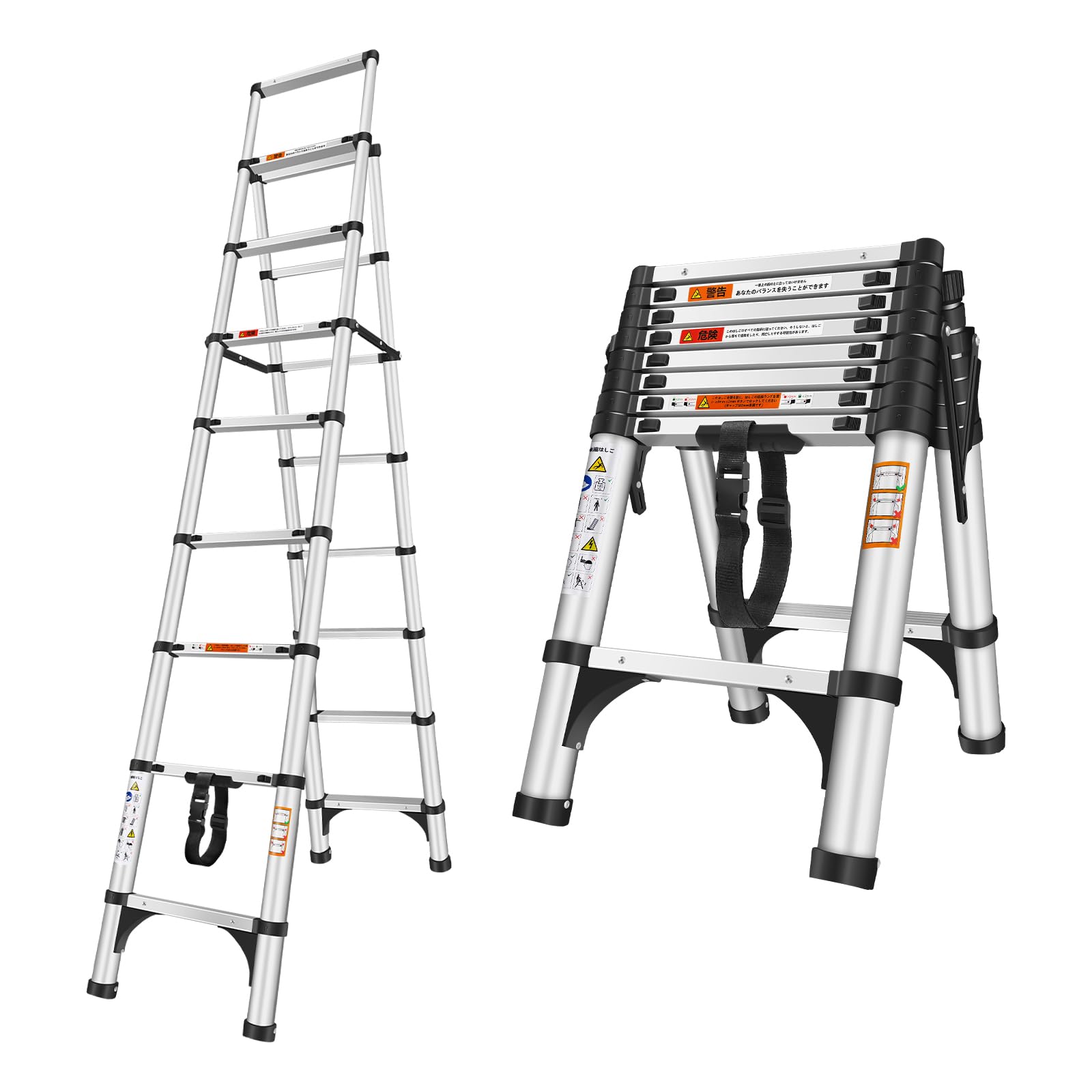 DayPlus 伸縮脚立はしご 最長2.6m 7段+8段 耐荷重150 kg 安定 兼用脚立 折り畳み 伸縮アルミはしご 踏み台 伸縮自在コンパクト 持ち運びに便利 軽量 室内室外両用 安全クロスバー 自動ロック 安全ロック スライド式 アルミ梯子 ホーム｜道具セレクション