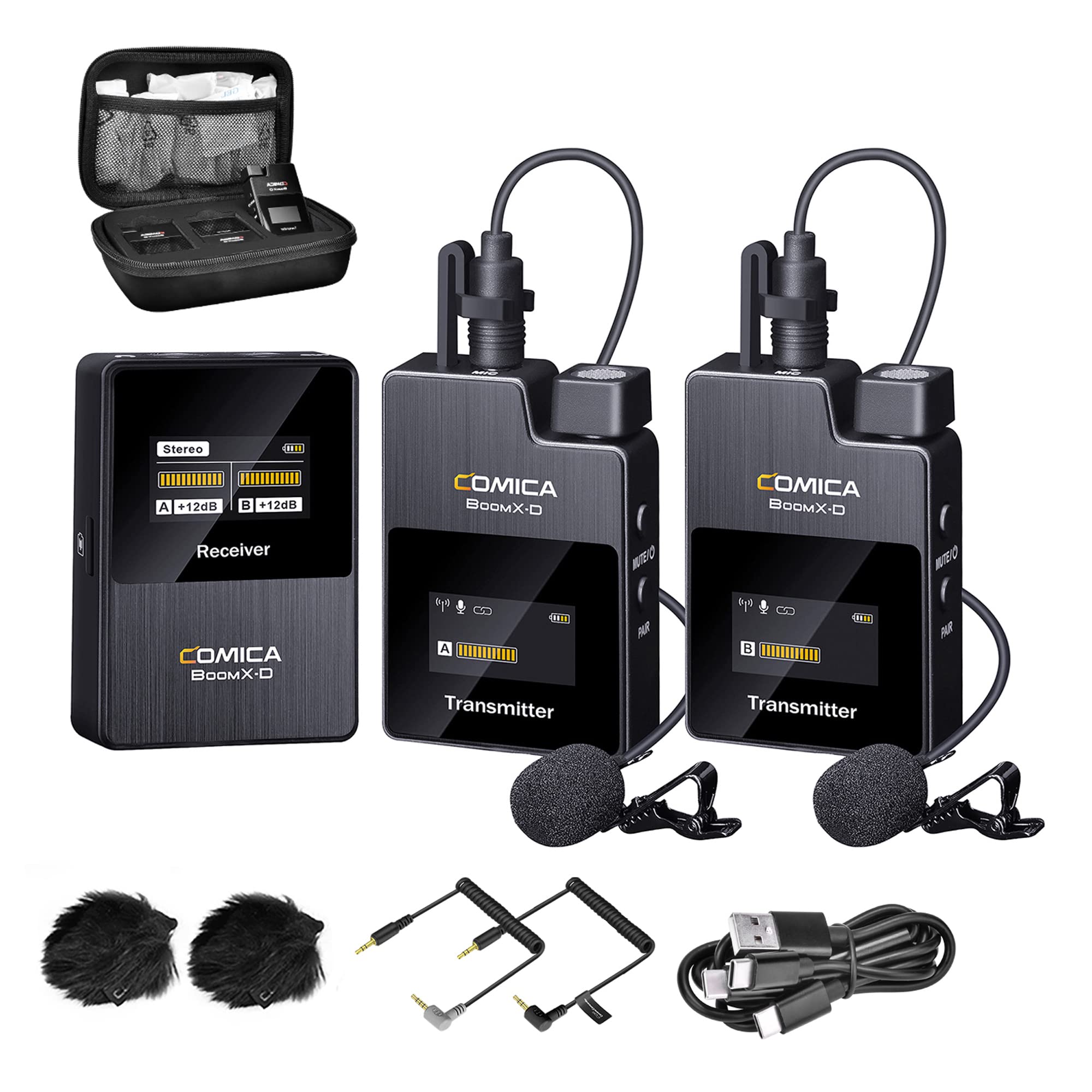 ワイヤレスピンマイクシステム Comica BoomX-D2 外付けマイク48KHZ/16BIT 200M伝送距離 2.4Gデジタル無線マイク多機能 小型ステレオマイク 3.5mm受信機*1・送信機*2 ワイヤレスクリップマイク カメラ/スマートフォン i｜道具セレクション