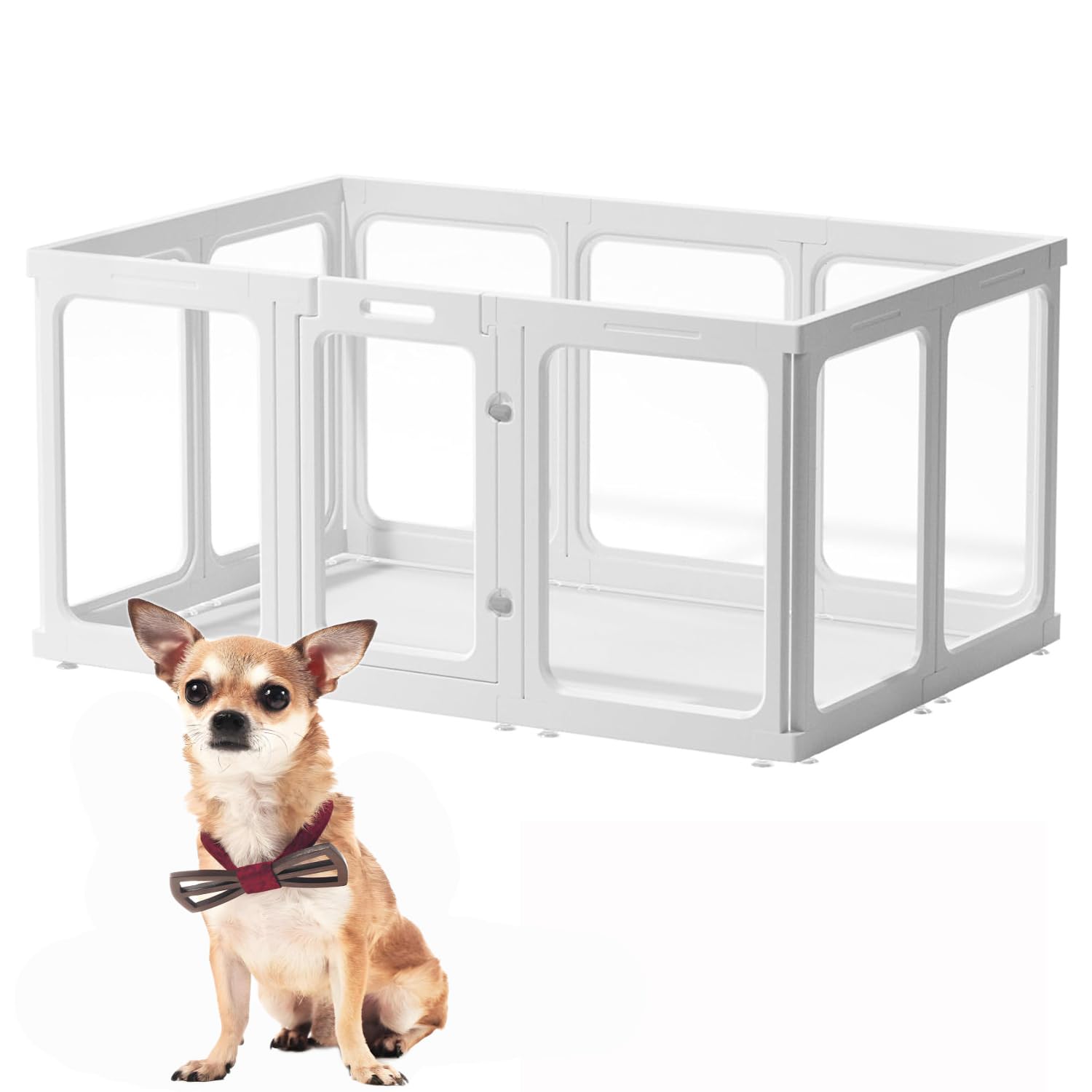 DUDULIFE ペット用サークル ペット用フェンス 中型犬 小型犬 ケージ 多頭飼い 透明 アクリル板 軽い ドア 付き 室内 広い 侵入脱走防止 プレイサークル 拡張 DIY カタチ変更可 簡単組み立て 工具不要 ペット柵 (ホワイト, 高さ60cm,|道具セレクション