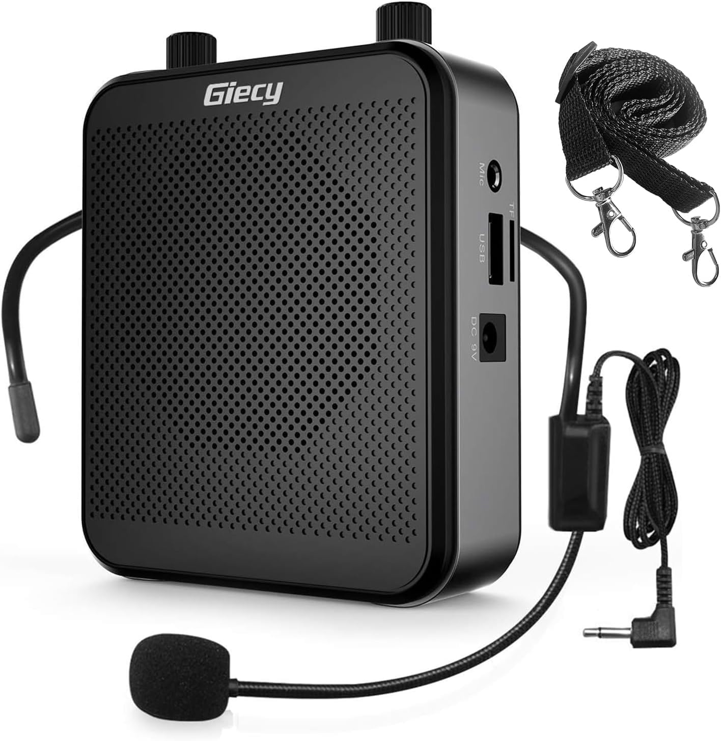 Giecy 拡声器ポータブル小型メガホン30W USB microSD 対応 拡声器ハンズフリー 付スピーカー 有線ヘッド マイク付き イベント 講演 運動会 選挙 防災用 店頭販売 観光ガイドなどに最適！ (G300)