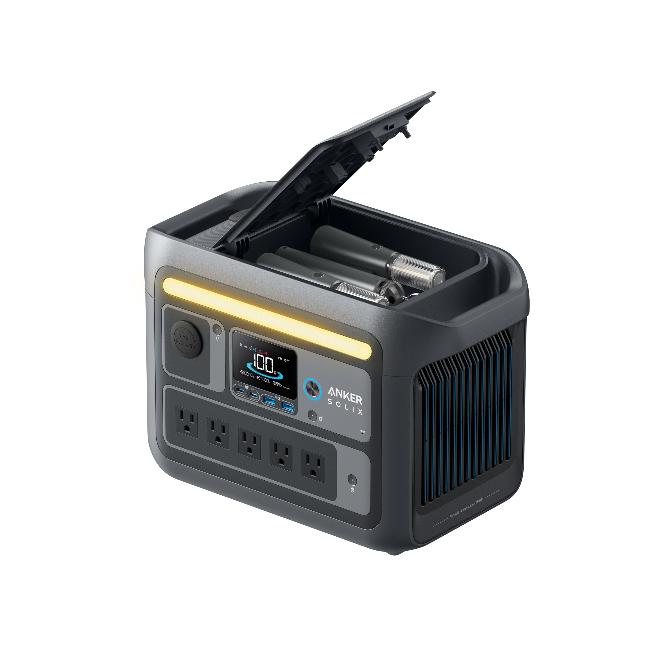 Anker Solix C800 Plus Portable Power Station ポータブル電源 768Wh 58分満充電 高出力AC(定格1200W / 瞬間最大1600W, 5ポート) 長寿命10年 リン酸鉄 携帯型ライト搭載 パススルー機能