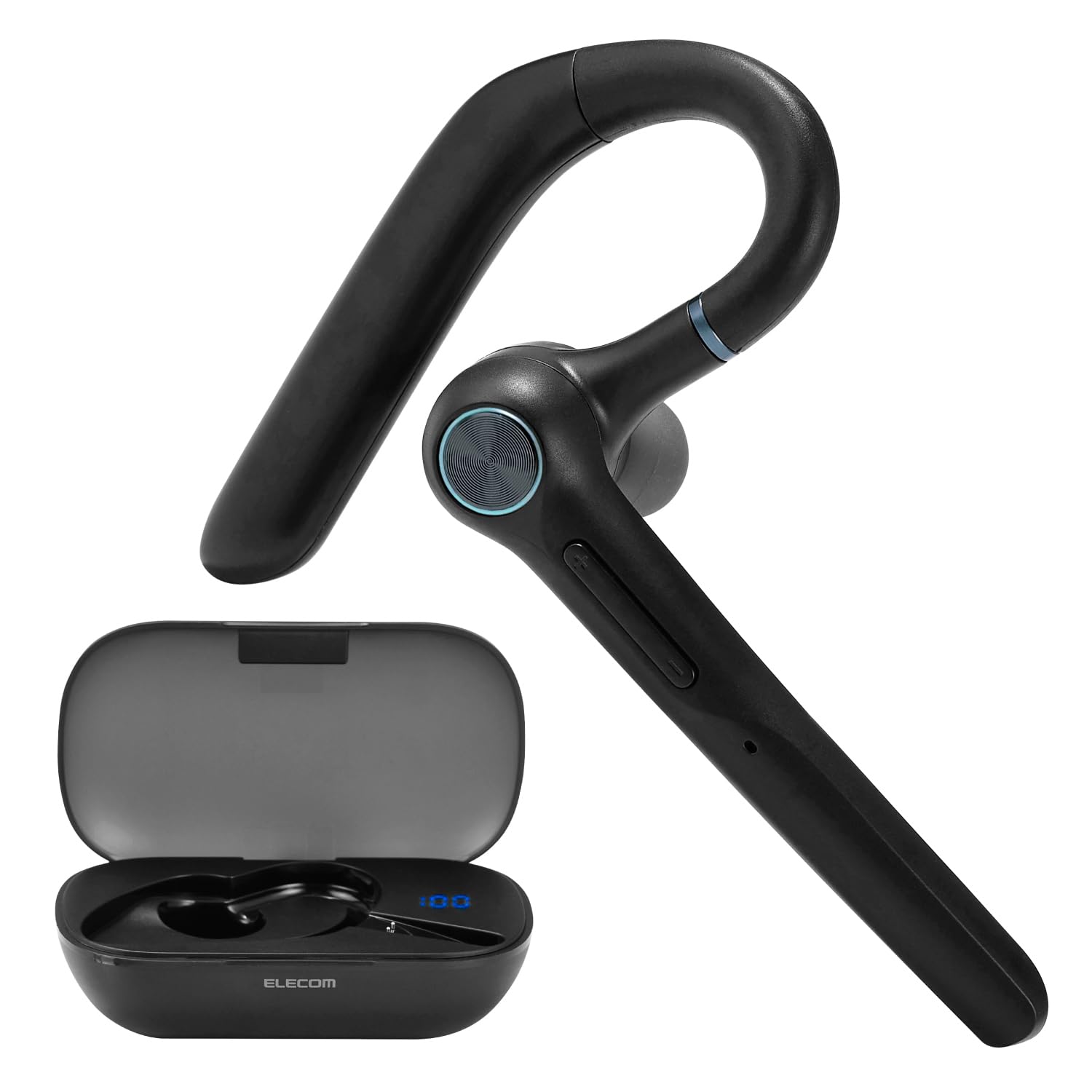 エレコム Bluetoothヘッドセット ワイヤレス 片耳 イヤーフック ENCノイズキャンセリング IPX4 軽量設計 左右耳兼用 最大連続待受約150時間 2台同時接続 充電ケース付き Type-C充電 ブラック LBT-HSC41BK-EC