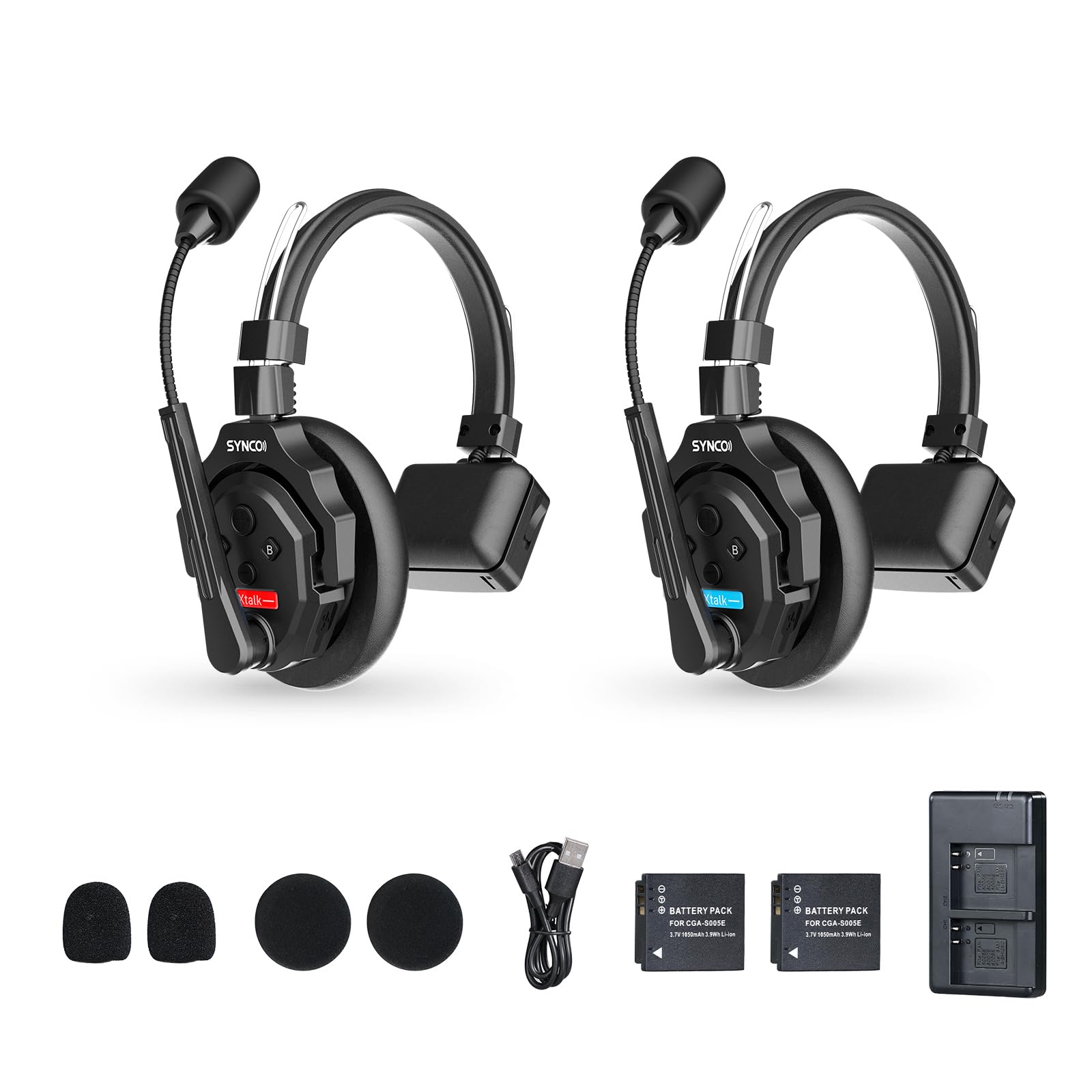 SYNCO XTALK X2 ワイヤレスインカムヘッドセットシステム, 2人対応 全二重ワイヤレスインカム 3.5mm音声モニタリング AECノイズキャンセル チーム通信 20H稼働 複数セット組み合わせ可能 350M（視距離）伝送距離, SYNCO-Xt