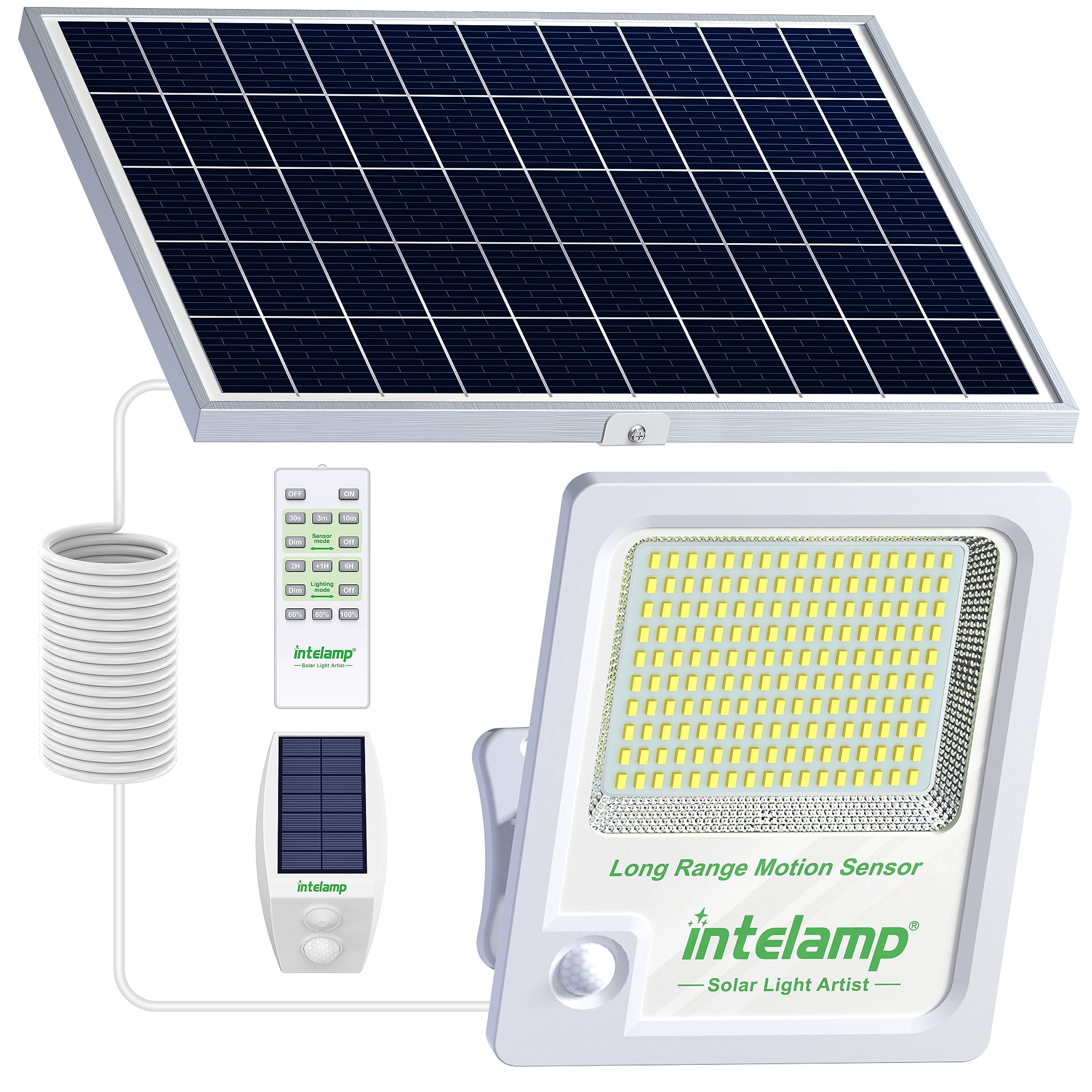 intelamp ソーラーライト センサー屋外 人感 LED （12000mAh大容量電池 170LED 光束最大2000ルーメン） 強力 高感度 高輝度太陽光発電 自動点灯 3つ知能モード 電気代不要 省エネ IP65防水防塵 ガーデン 明暗センサー 玄