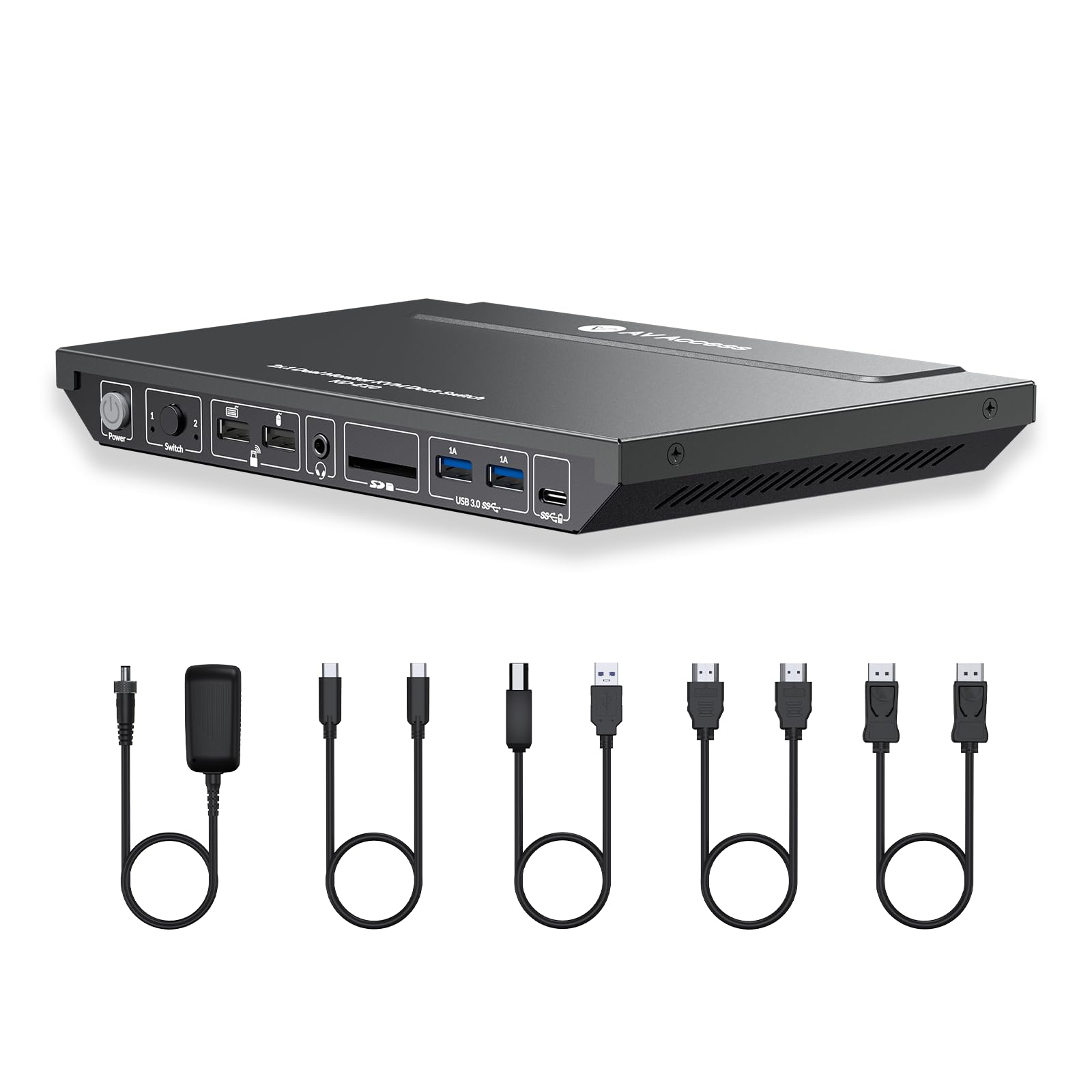 AV Access USB-C KVM スイッチ デュアル モニター 2台のディスプレイ、2台のコンピュータ、ノートパソコンとデスクトップパソコンに適した4 K KVMスイッチデュアルディスプレイ、EDID、1 Gイーサネット、100 W 充電、3 X U|道具セレクション