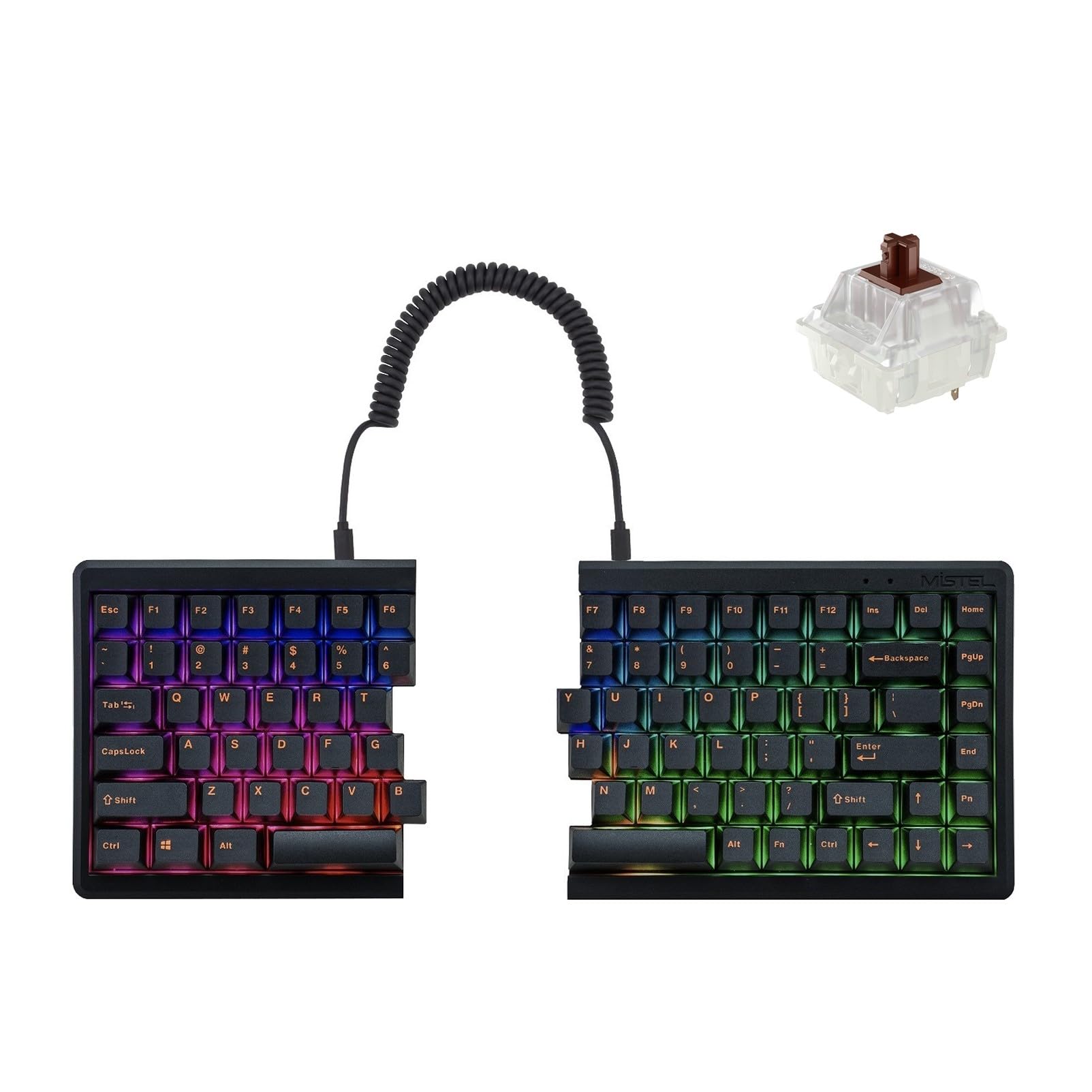 BAROCCOMiSTEL MD770 RGB (英語配列/茶軸) 分離型 キーボード 有線 USB 75%レイアウト 85 キー 黒色 PBT 橙色ダブルショット MX Cherry バックライトRGB搭載 マクロ機能搭載 Nキーロールオーバー対応 メデ