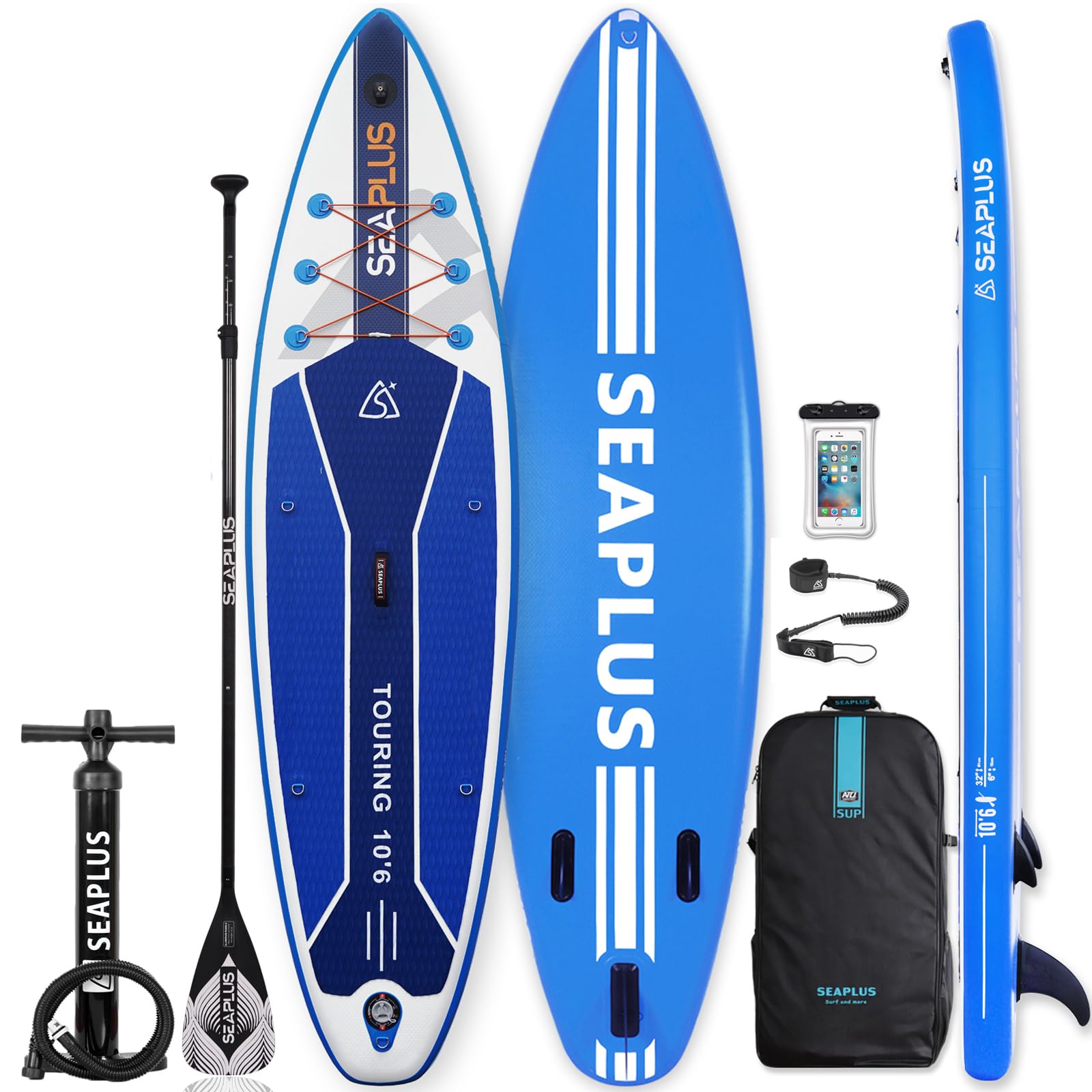 スタンドアップパドルボード SUPサップボード SEAPLUSサーフボード インフレータブ ルsupボード 釣り 長320cm 幅81cm 厚15cm L-BCカーボンパドル付き (Blue)